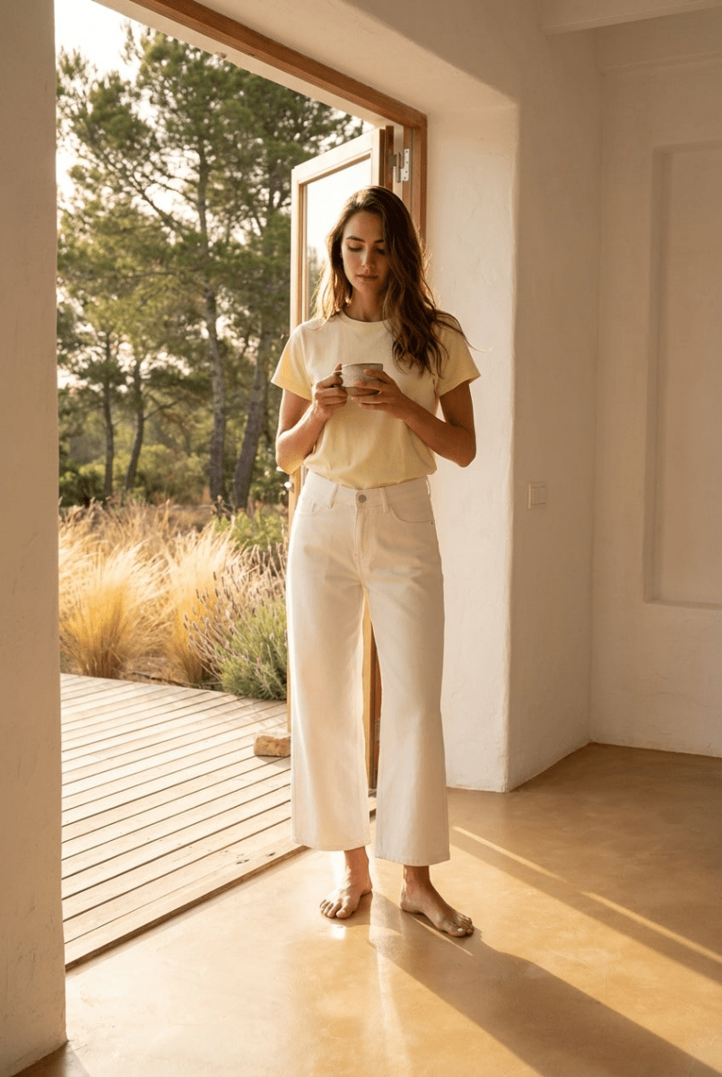 Jeans Cropped Wide - Colombe Blanc - ORAIJE Pantalon
