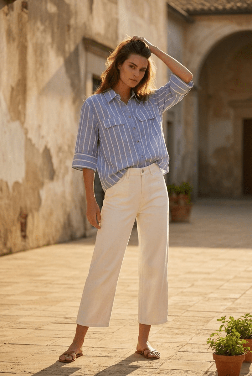 Jeans Cropped Wide - Colombe Blanc - ORAIJE Pantalon