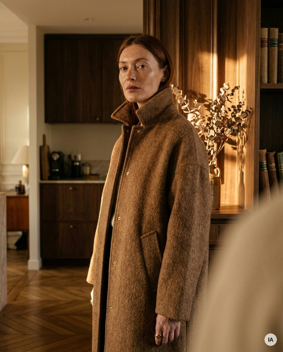 MANTEAU EN LAINE CAMBRIDGE - MINUIT DOUZE VESTE — Image générée par IA