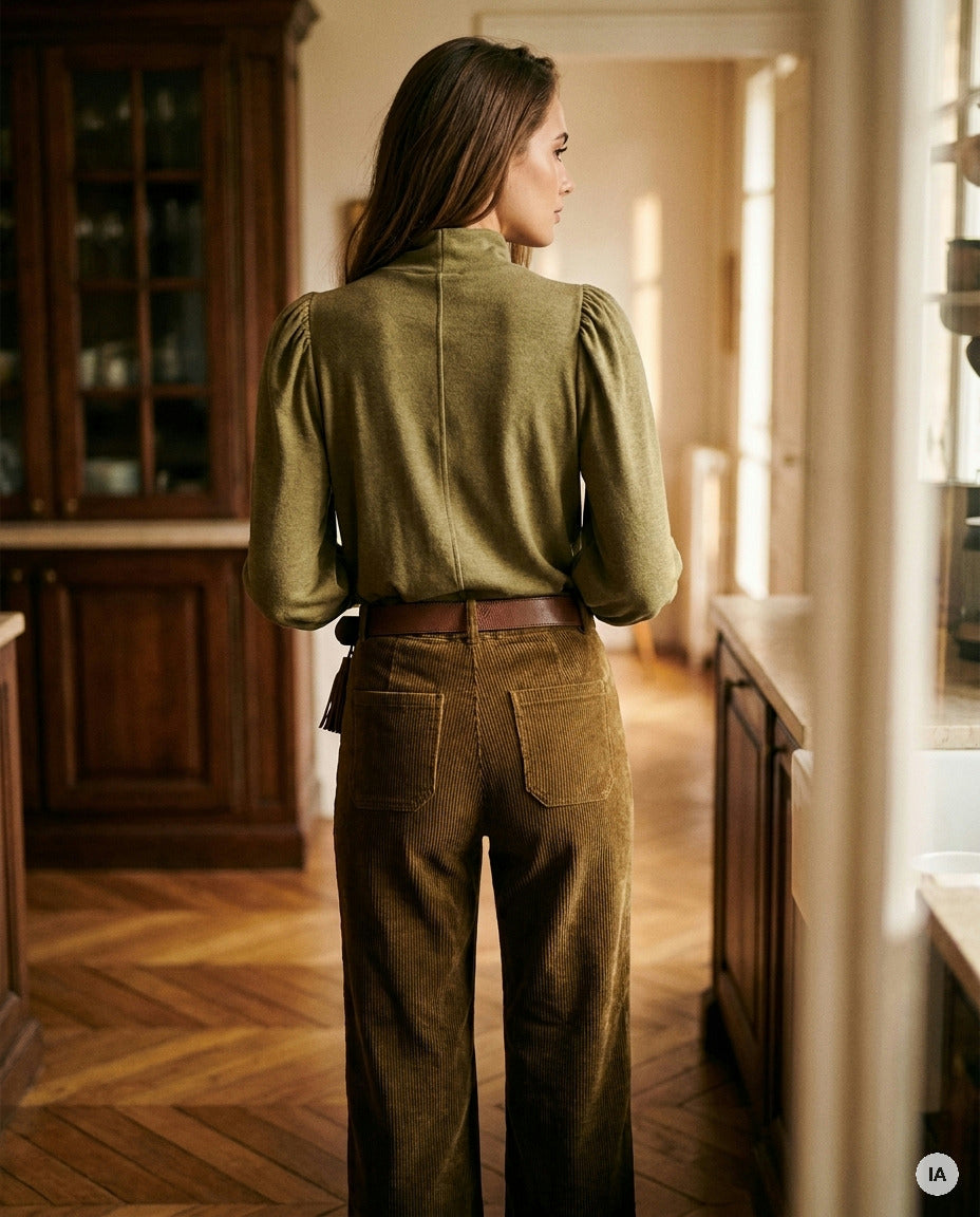 PANTALON CANELLE OLIVE - ORFEO PANTALON — Image générée par IA