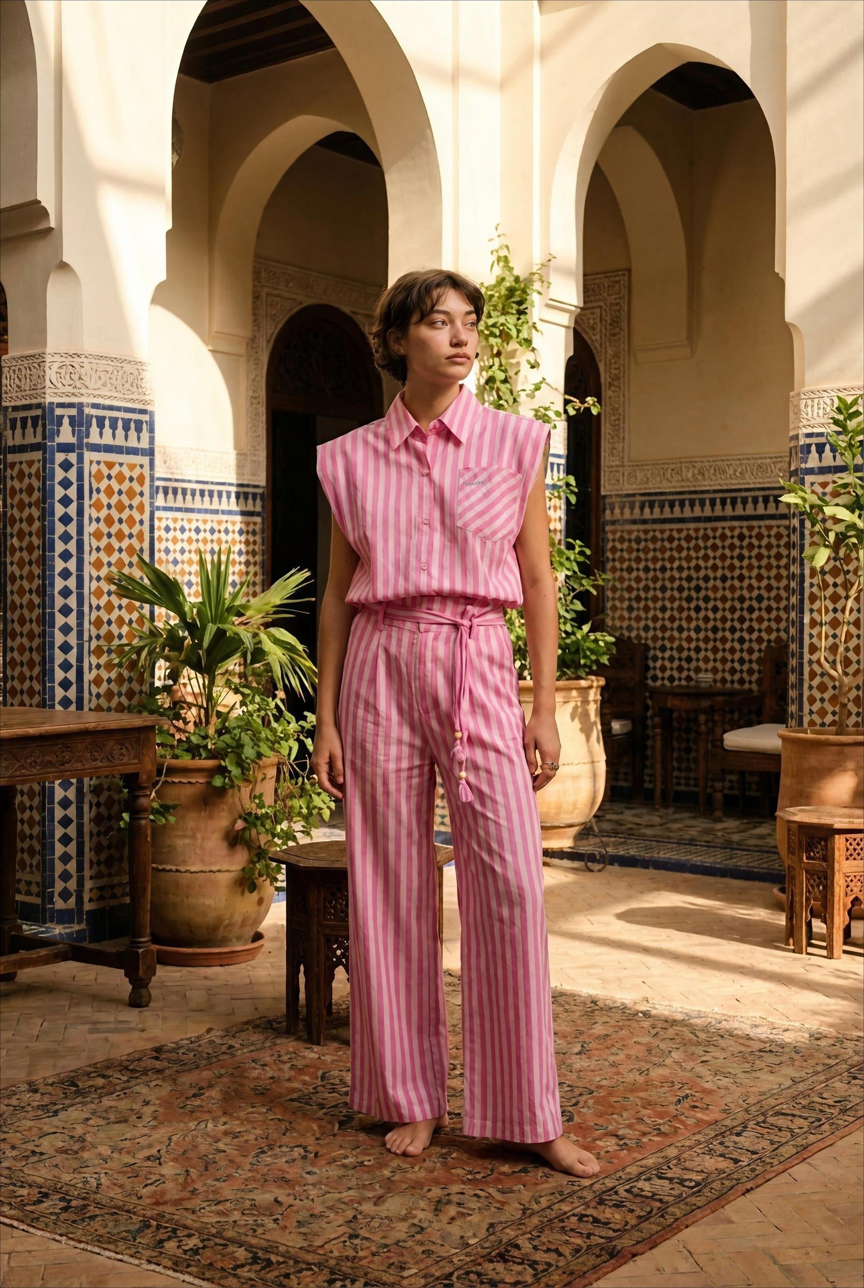 PANTALON NAMI RAYURE ROSE - ORFEO PANTALON