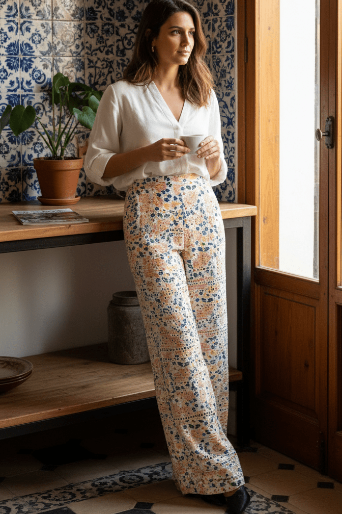 Pantalon PIREE BRODERIE GARDEN FLUO - LAUREPLUSMAX Pantalon