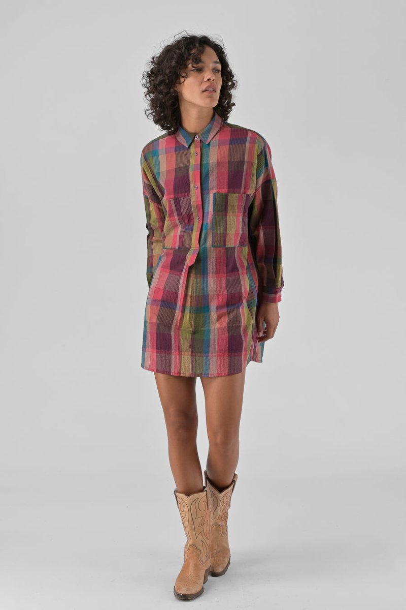 ROBE CHEMISE LOU CARREAUX ROSES - ORFEO Robe