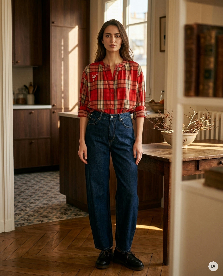 TOP SIMONE CARREAUX ROUGES - ORFEO TOP — Image générée par IA