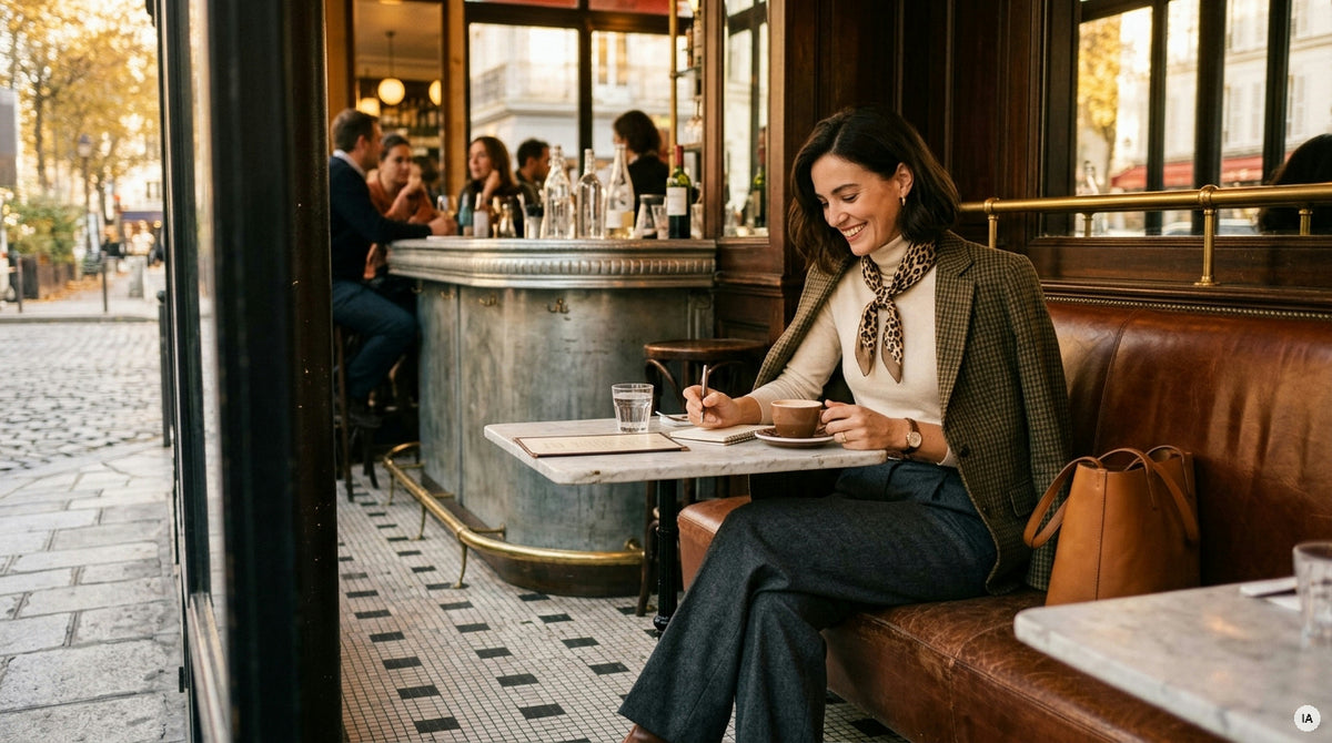Pantalon large en laine : comment le porter au bureau avec une touche countryside chic — Image générée par IA