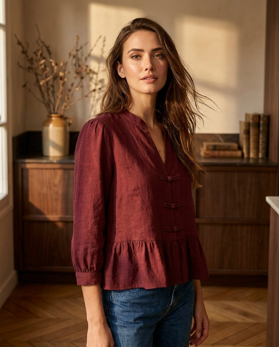BLOUSE EMILIE BORDEAUX - YCOO Top