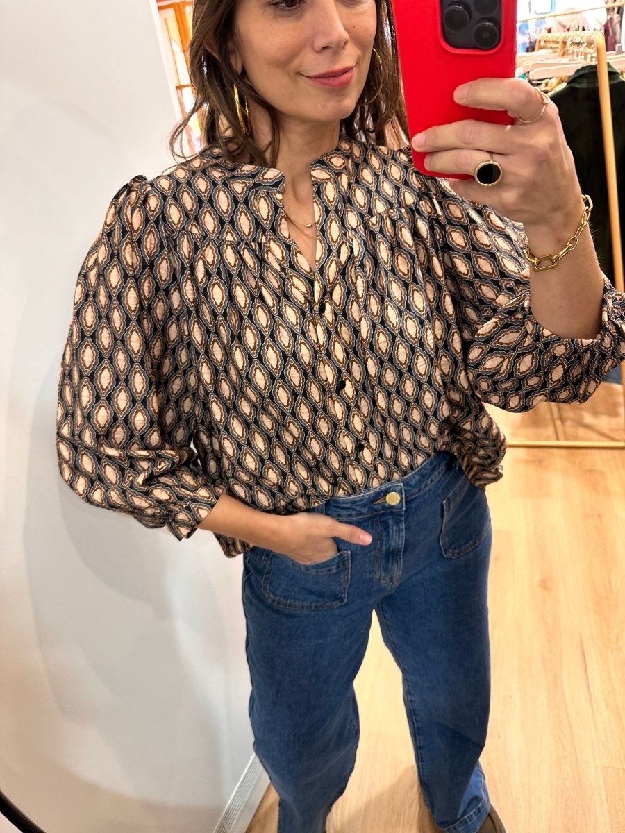 Blouse Louise BLEU GEOMETRIC - RUE DES ABBESSES Top