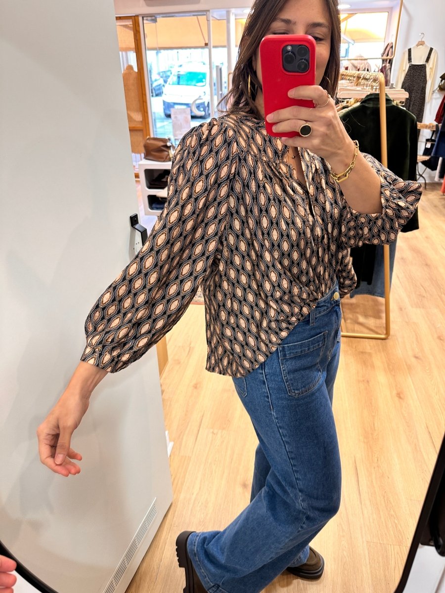 Blouse Louise BLEU GEOMETRIC - RUE DES ABBESSES Top
