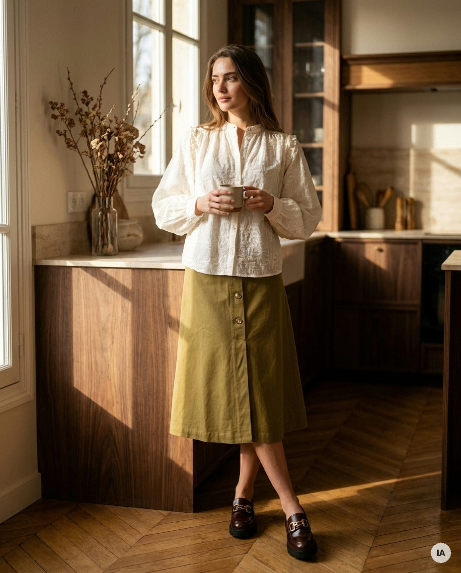 BLOUSE MUSE ECRU - MINUIT DOUZE TOP — Image générée par IA