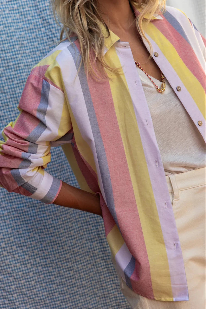 CHEMISE CORA RAYURES PASTEL ROSE - LAUREPLUSMAX Chemise