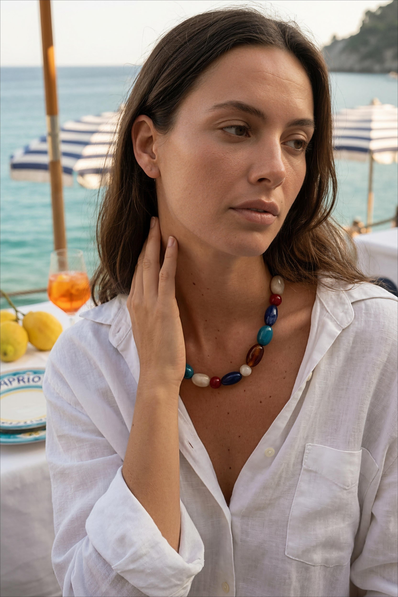 COLLIER NOLWENA - SUR CORDON, PERLES DE RÉSINE RONDES ET OVALES - BOHM Collier