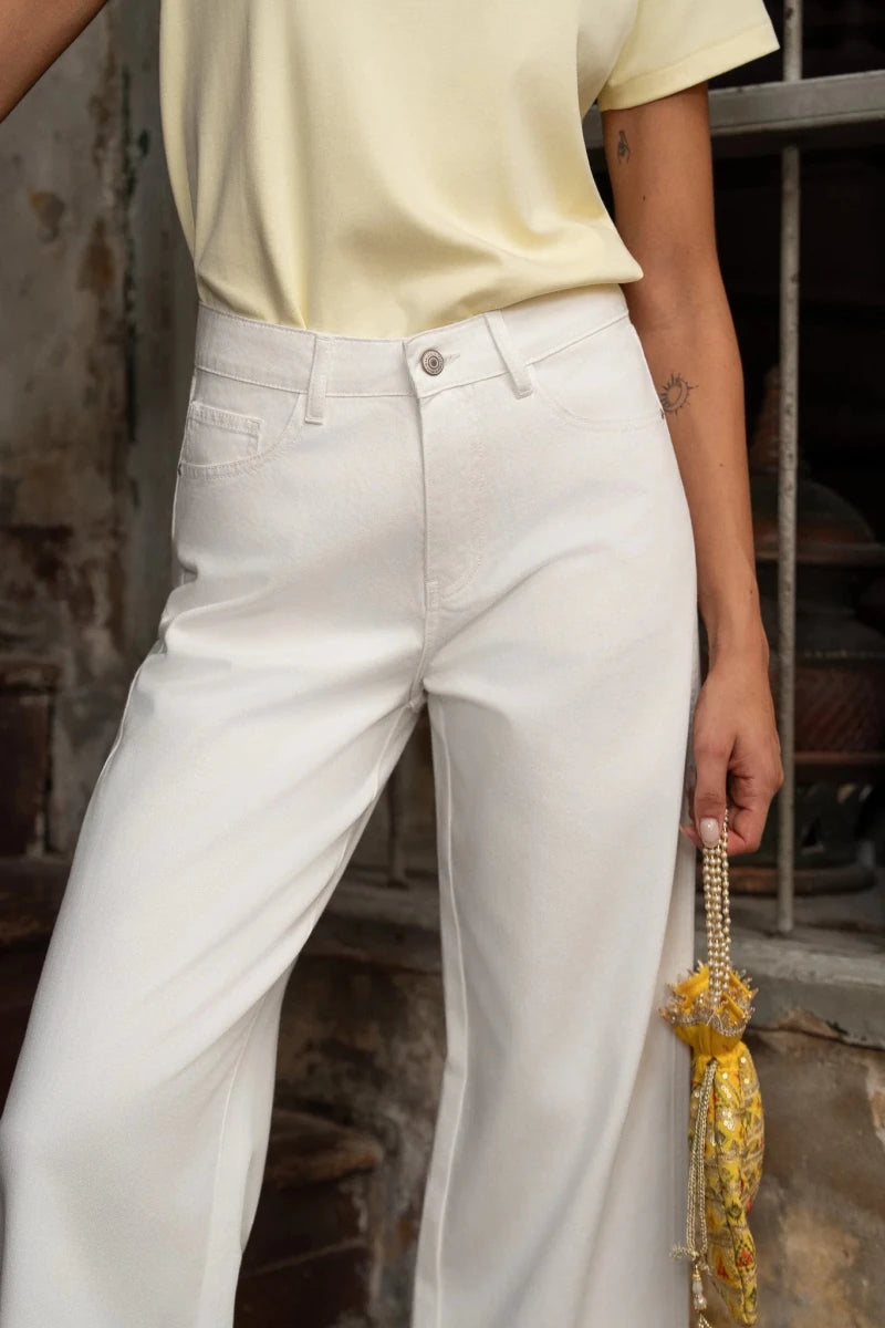 Jeans Cropped Wide - Colombe Blanc - ORAIJE Pantalon