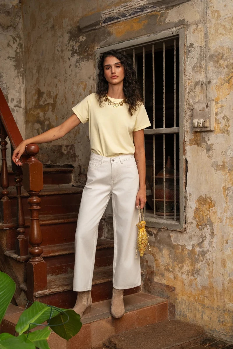 Jeans Cropped Wide - Colombe Blanc - ORAIJE Pantalon