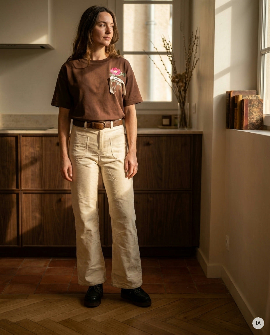 PANTALON CANELLE ECRU - ORFEO PANTALON — Image générée par IA