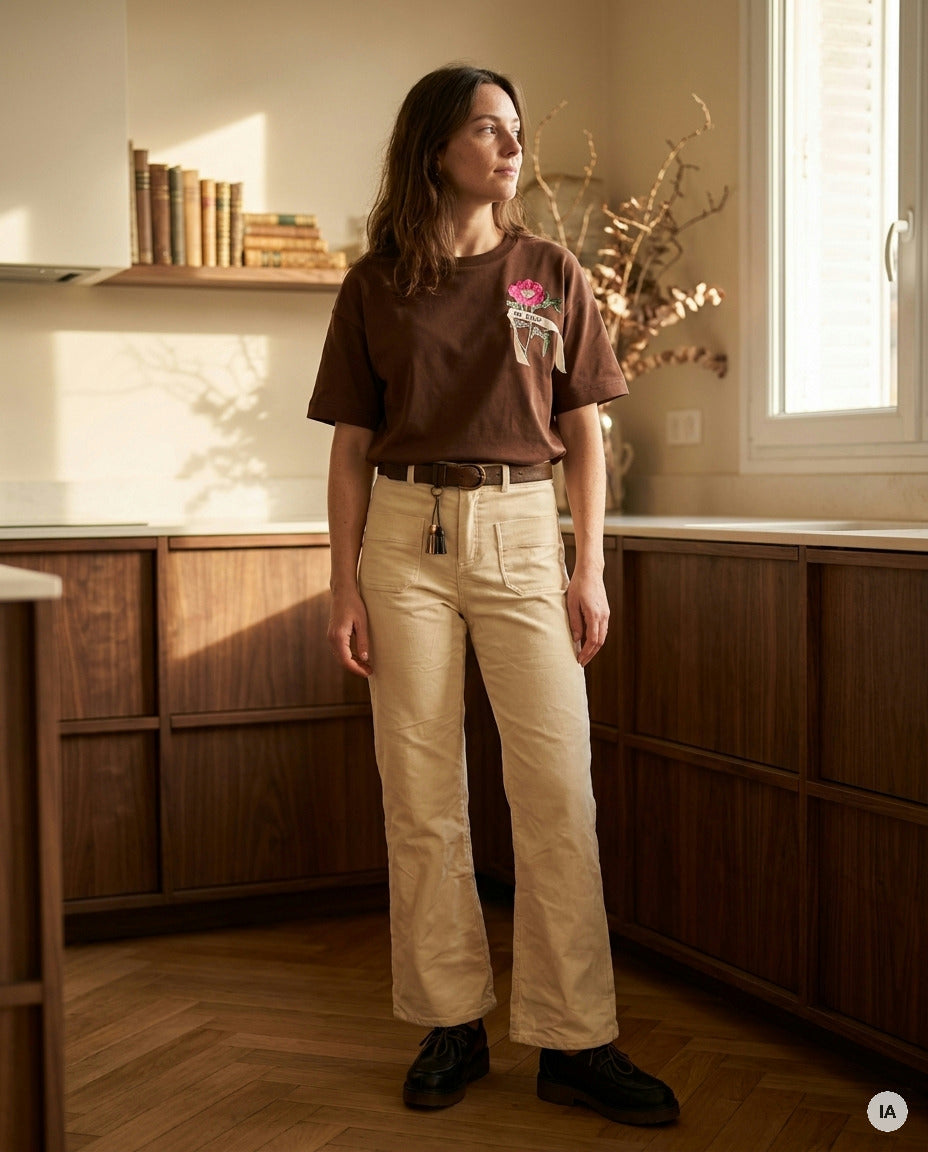 PANTALON CANELLE ECRU - ORFEO PANTALON — Image générée par IA