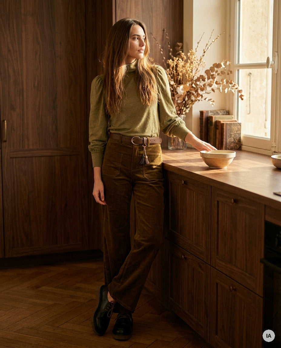 PANTALON CANELLE OLIVE - ORFEO PANTALON — Image générée par IA