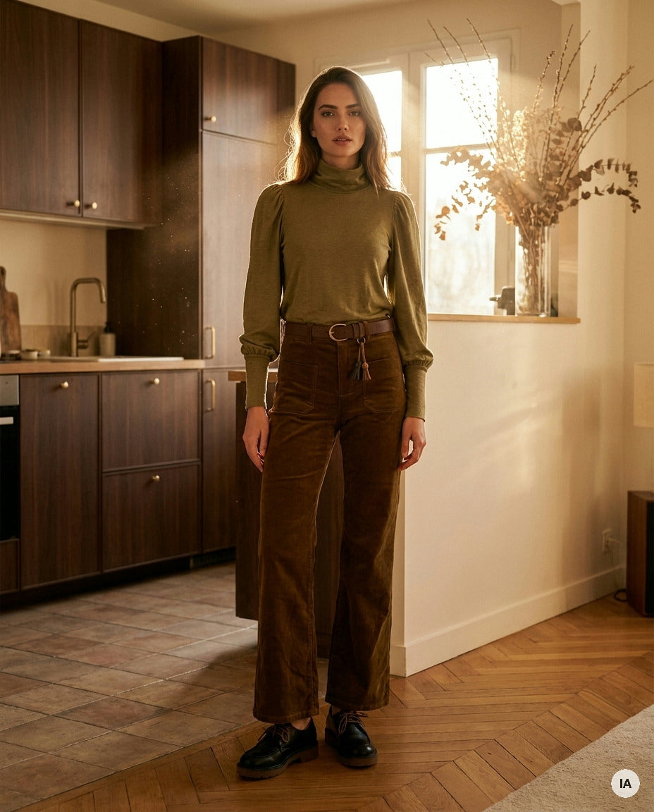PANTALON CANELLE OLIVE - ORFEO PANTALON — Image générée par IA
