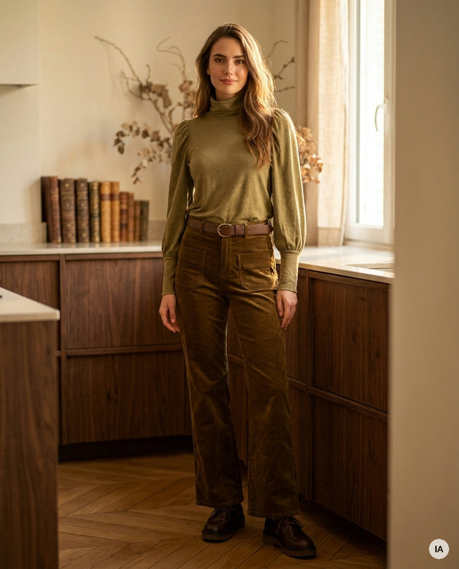 PANTALON CANELLE OLIVE - ORFEO PANTALON — Image générée par IA