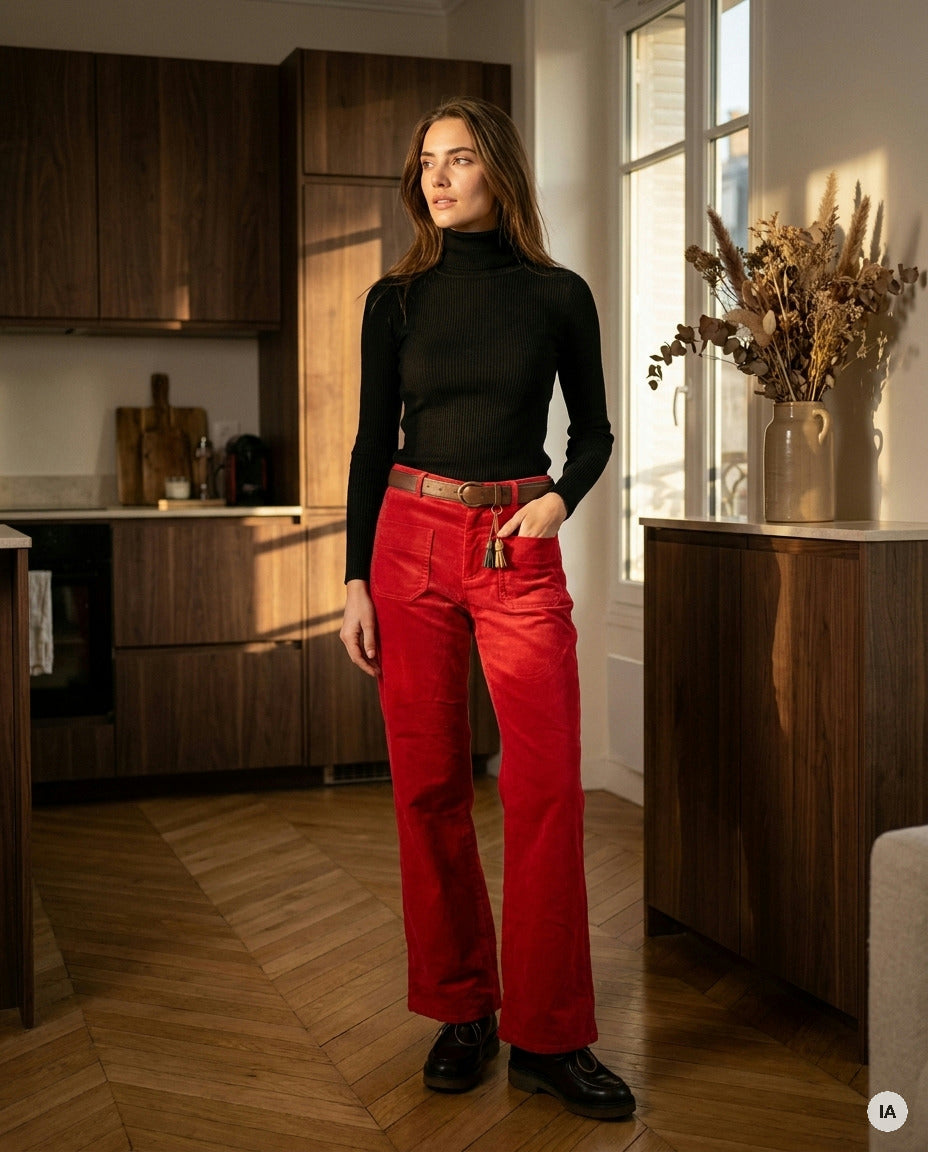 PANTALON CANELLE ROUGE - ORFEO PANTALON — Image générée par IA