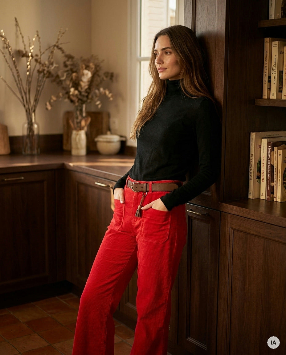 PANTALON CANELLE ROUGE - ORFEO PANTALON — Image générée par IA