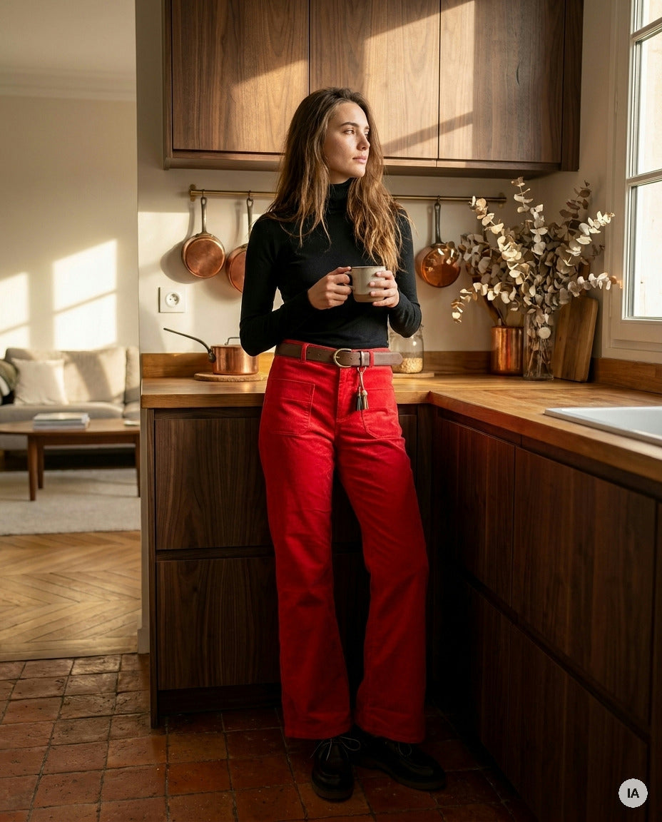 PANTALON CANELLE ROUGE - ORFEO PANTALON — Image générée par IA