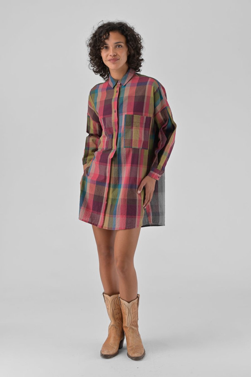 ROBE CHEMISE LOU CARREAUX ROSES - ORFEO Robe