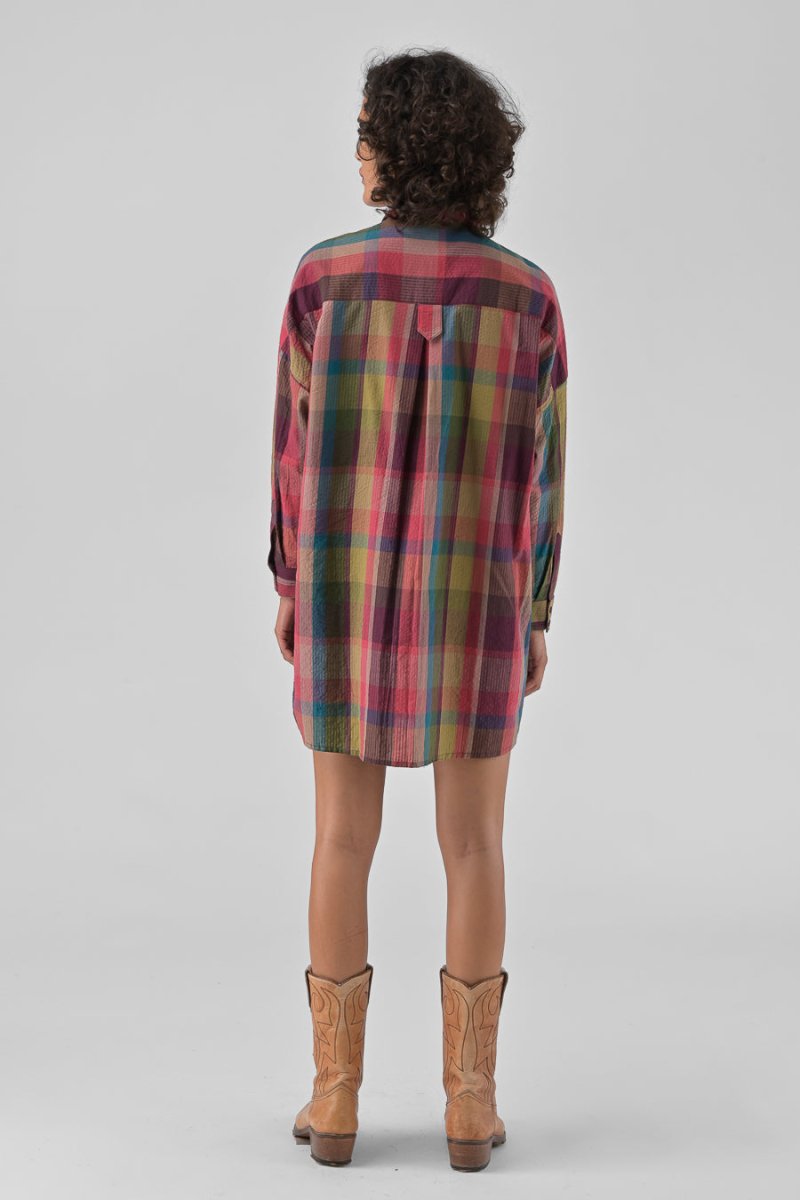 ROBE CHEMISE LOU CARREAUX ROSES - ORFEO Robe