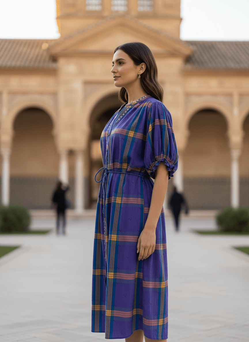 ROBE MAE CARREAUX VIOLETS - CASBAH LOVE Robe
