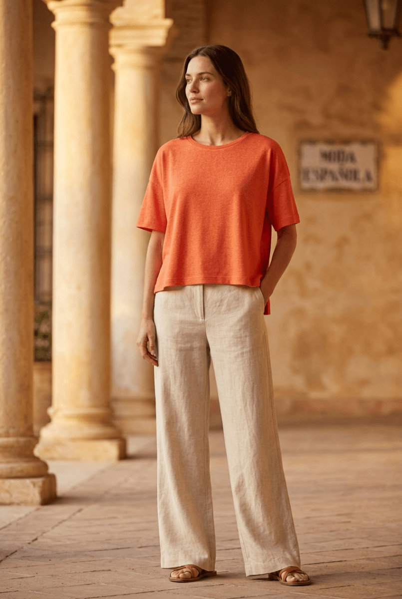 T - SHIRT FLORA ORANGE - RUE MAZARINE TOP