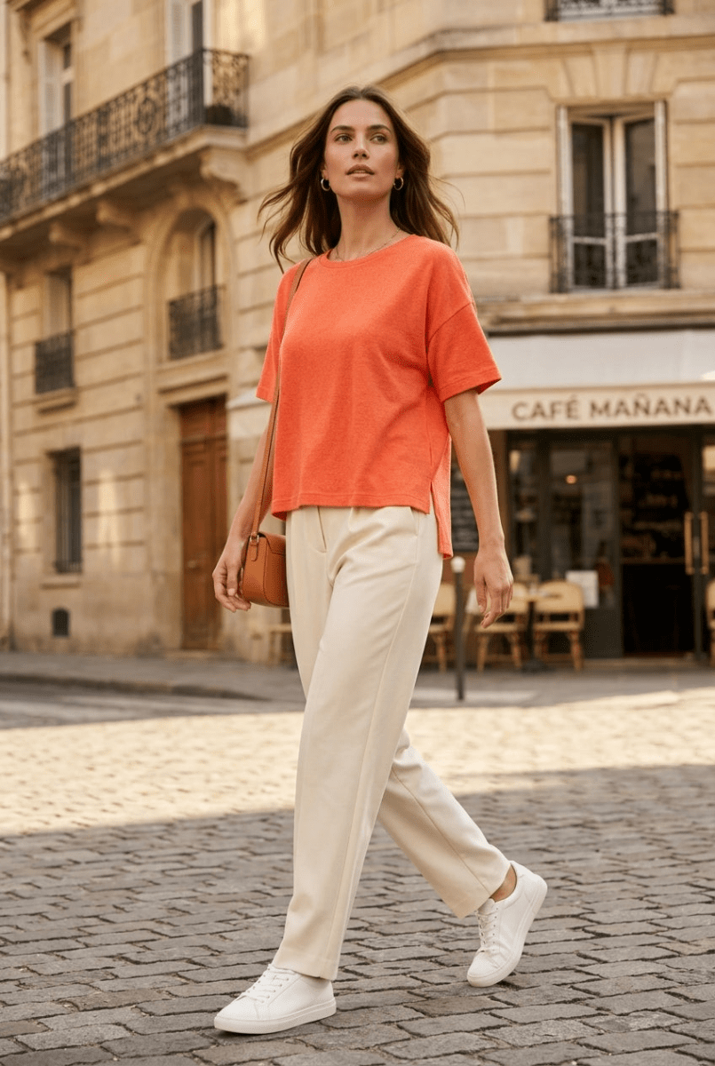 T - SHIRT FLORA ORANGE - RUE MAZARINE TOP