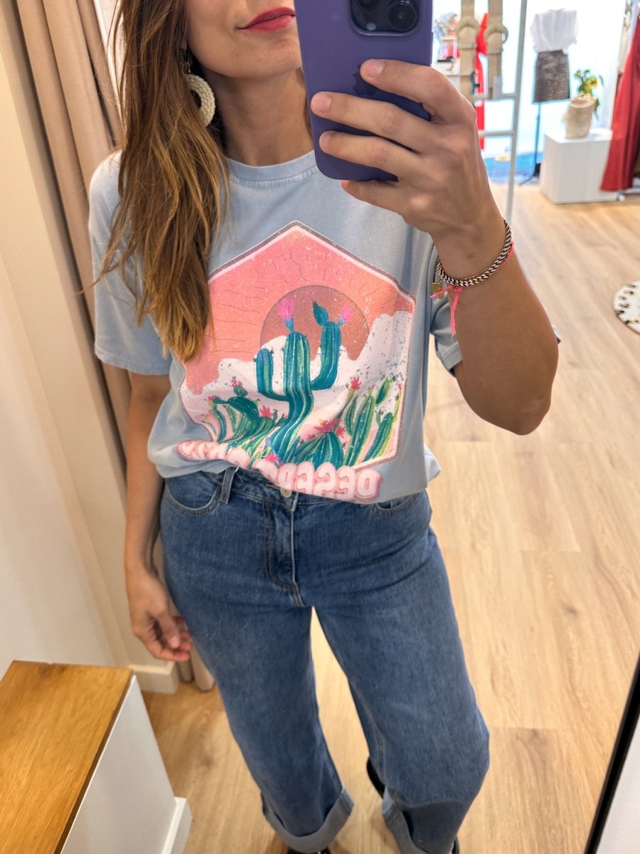 T - shirt Frenchy CACTUS BLEU - Loëla Top pour femme