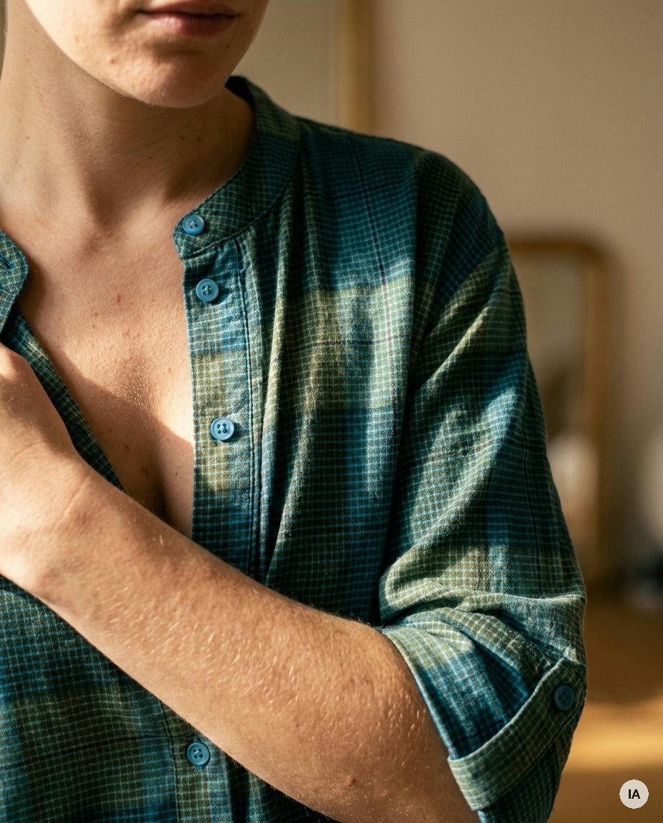 TOP SIMONE CARREAUX BLEUS - ORFEO TOP — Image générée par IA