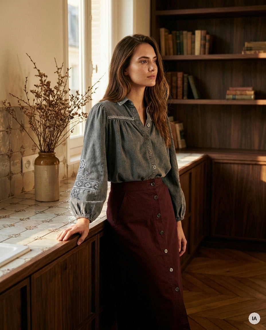 TOP YAFFA DENIM GRIS - MINUIT DOUZE TOP — Image générée par IA